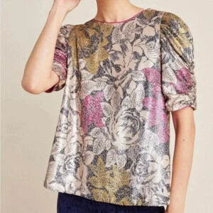 Anthropologie Floral Sequins Top